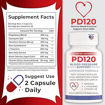 Blood Pressure Support Supplements, Black Garlic Extract with COQ10 - Blood Pressure Supplements, - 180 Capsules, 300cc