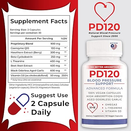 Blood Pressure Support Supplements, Black Garlic Extract with COQ10 - Blood Pressure Supplements, - 180 Capsules, 300cc